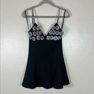 MAJORELLE Black Mini Dress with Silver Embellishments